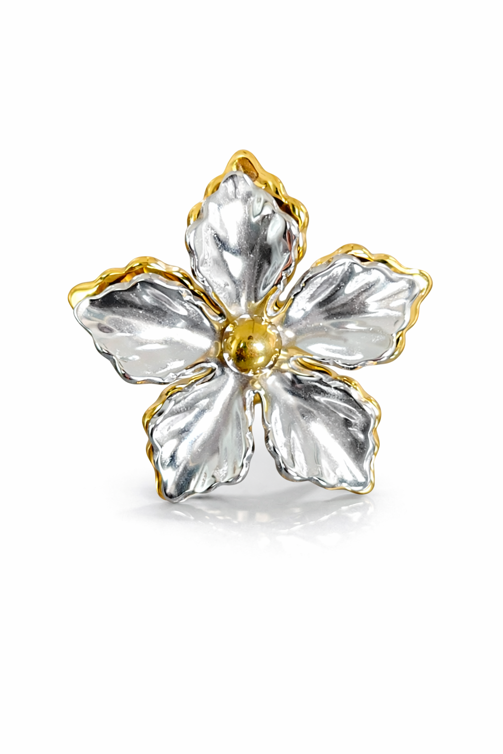 Stainless Steel Two-Tone Flower Ring