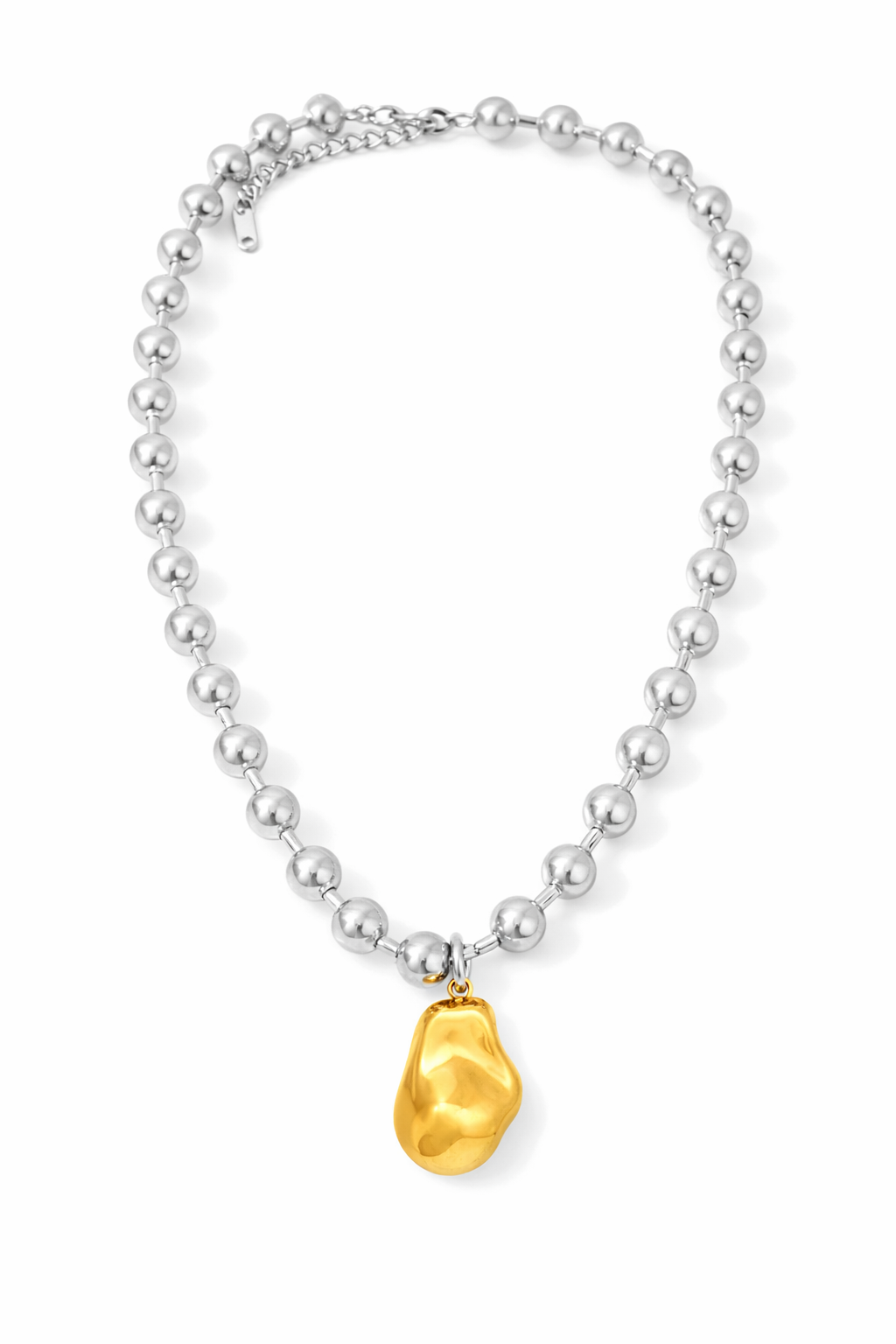 Gold Charm Silver Ball Chain Necklace / Bracelet Set