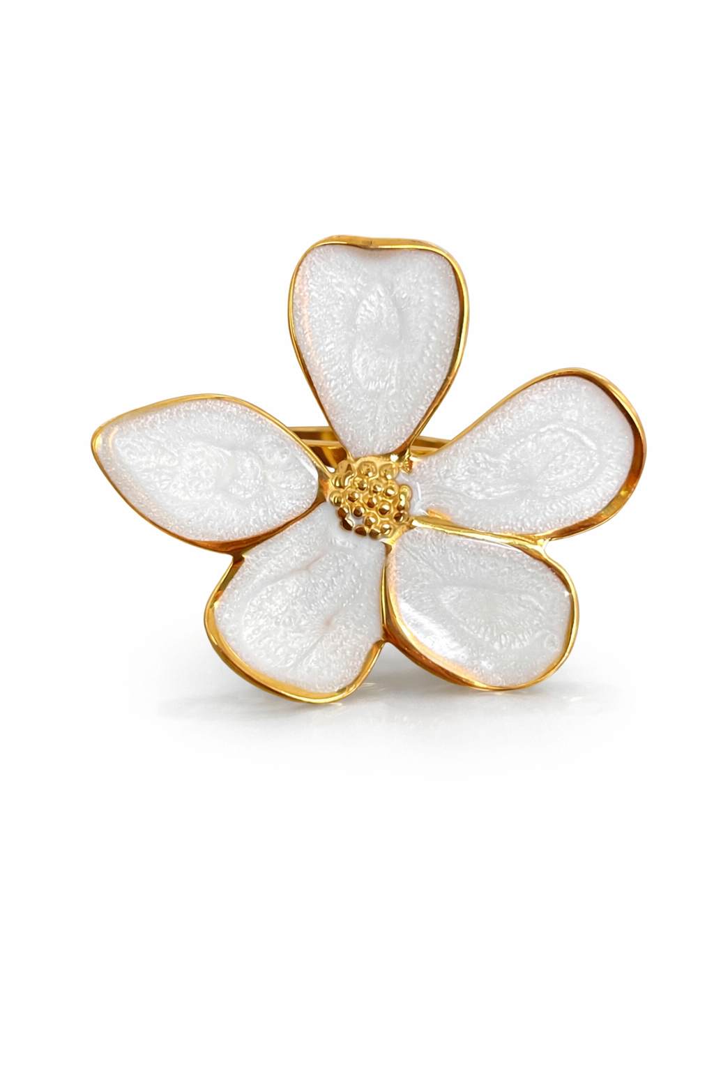 Stainless Steel White Flower Ring Gold