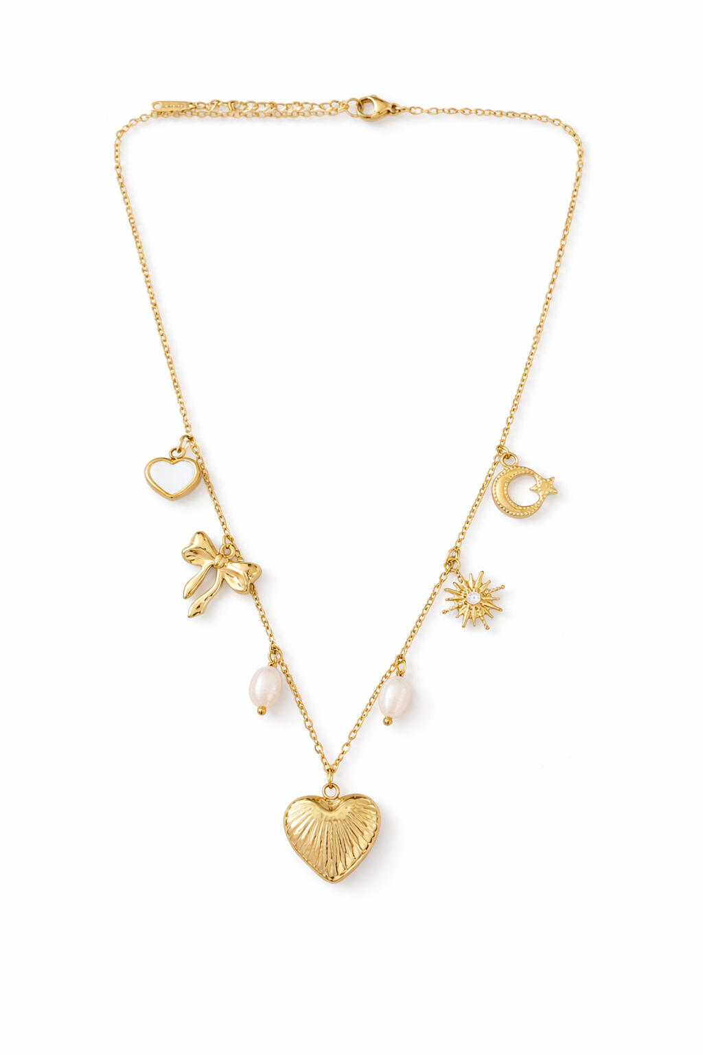 Multi Charm Pearl Necklace Gold
