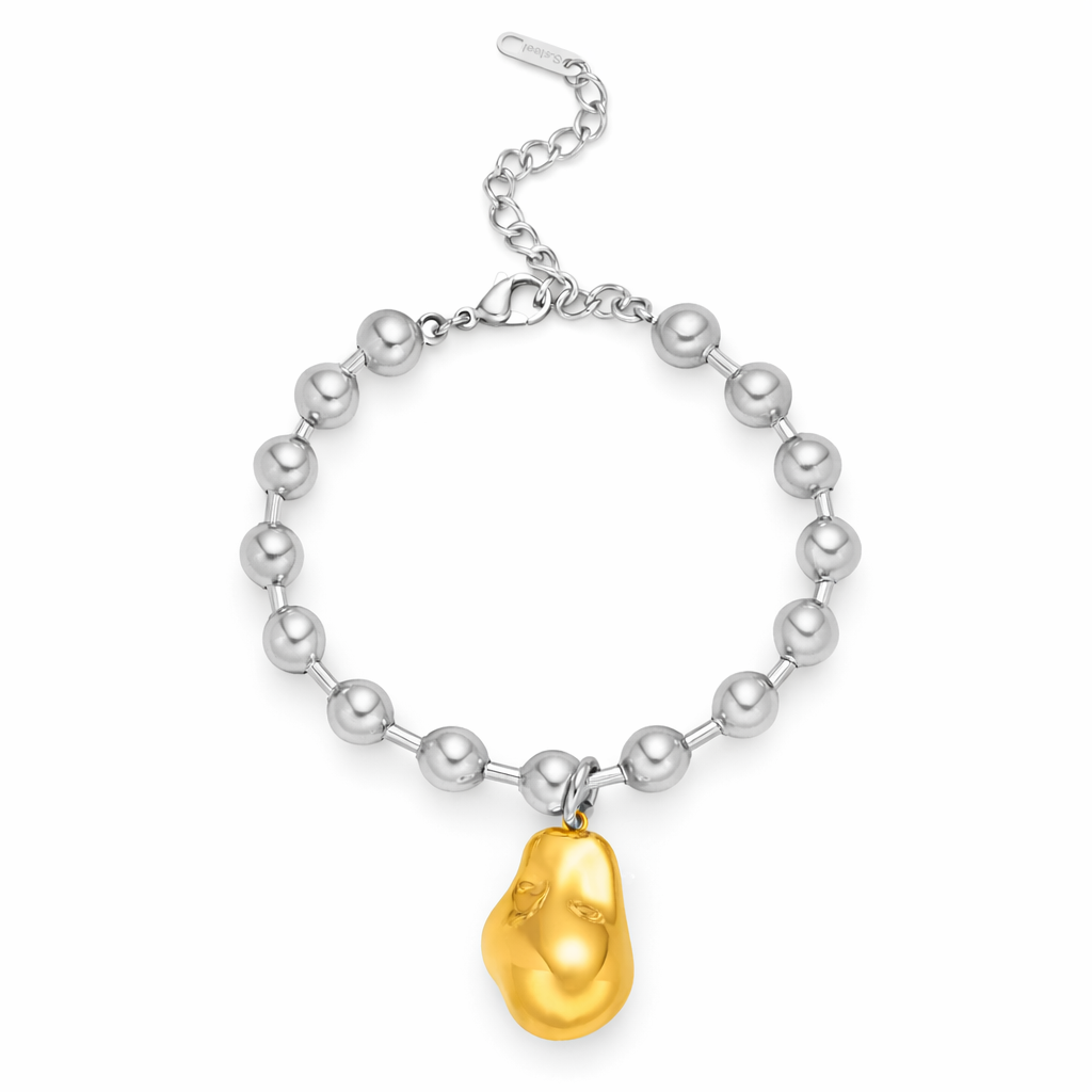 Gold Charm Silver Ball Chain Necklace / Bracelet Set