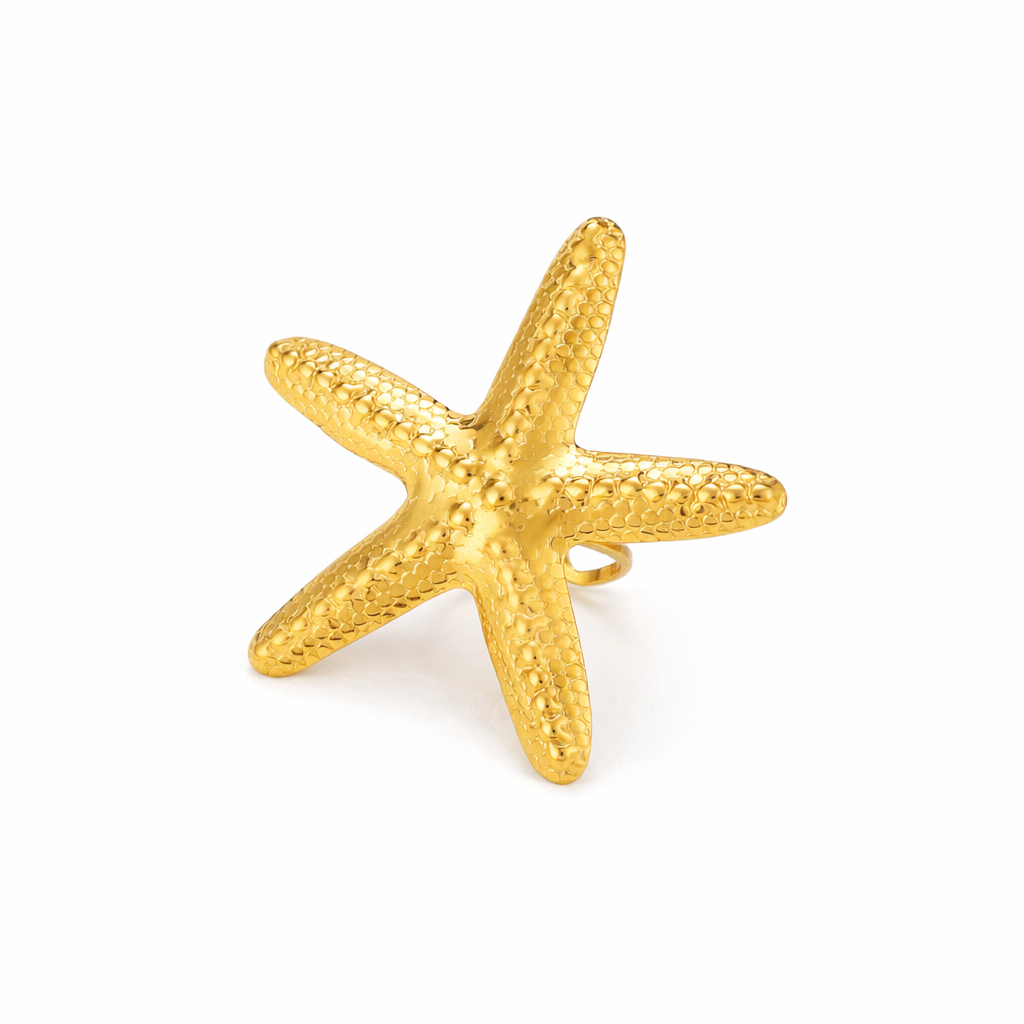 Stainless Steel Simple Style Starfish Ring Gold