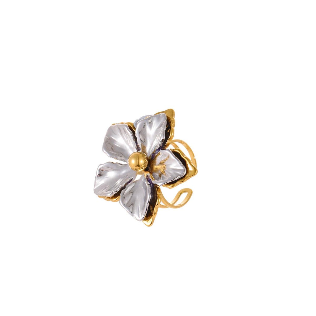 Stainless Steel Two-Tone Flower Ring