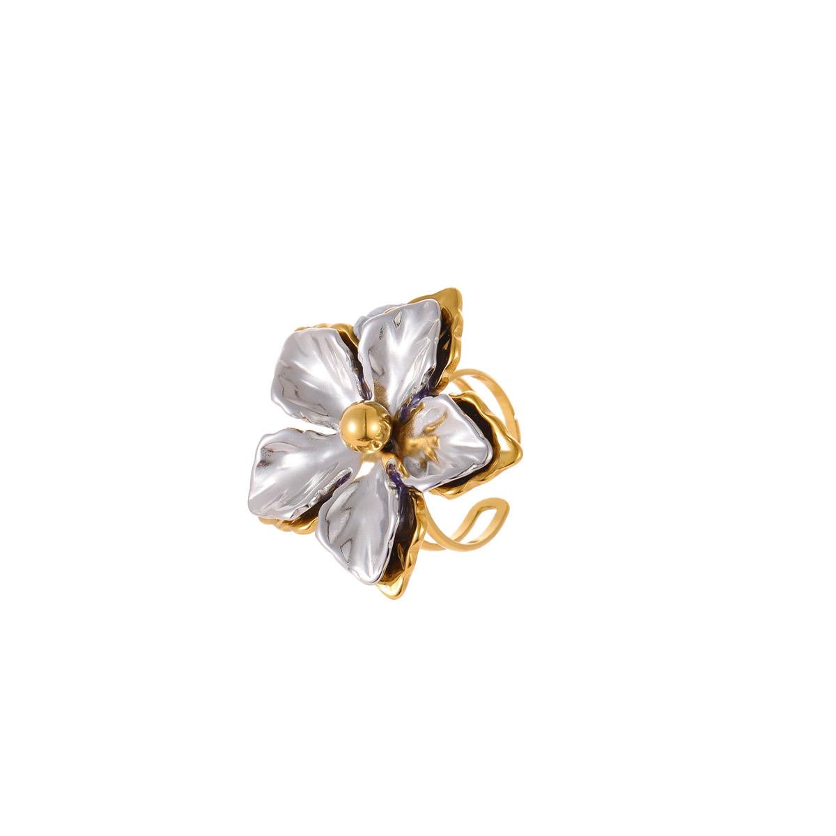 Stainless Steel Two-Tone Flower Ring