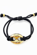 Gold Pig Nose Polyester Rope Bracelet Black