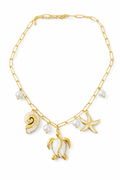 Summer Beach Vibes Multi Charm Pearl Necklace Gold
