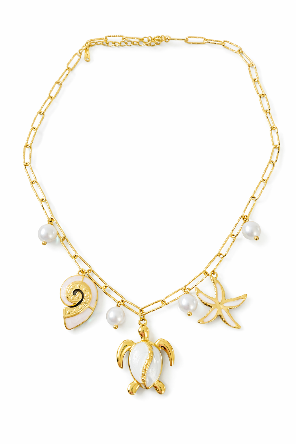 Summer Beach Vibes Multi Charm Pearl Necklace Gold