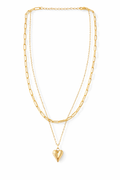 Two Layer Thin Chain Heart Charm Necklace Gold