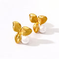 Stainless Steel Petal Pearl Ear Studs Gold